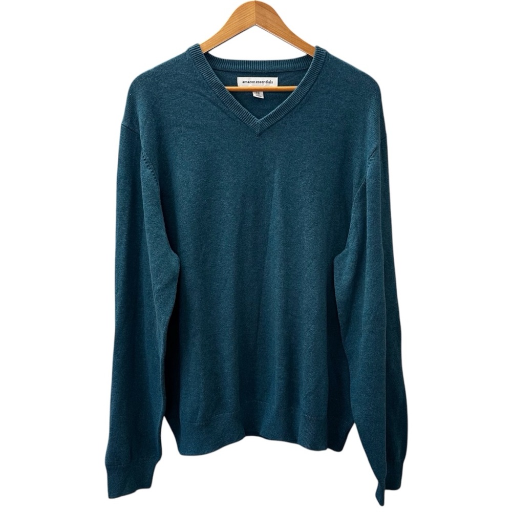 NWT 100% Cotton Sweater Teal Blue Pullover Amazon Essentials Men’s Size XXL